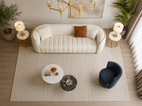 Rovelle 3 Seater Modern Luxury Curved Sofa – Cream Velvet Upholstered 3-Seater Couch with Gold Trim Accent for Living Room