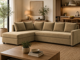 Zenora L Shape Fabric 5 Seater Sofa Set – Modern Corner Sofa for Contemporary Living Room