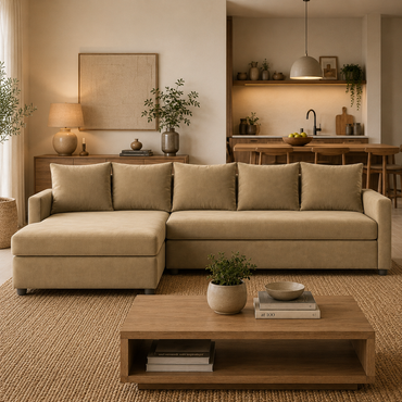 Zenora L Shape Fabric 5 Seater Sofa Set – Modern Corner Sofa for Contemporary Living Room