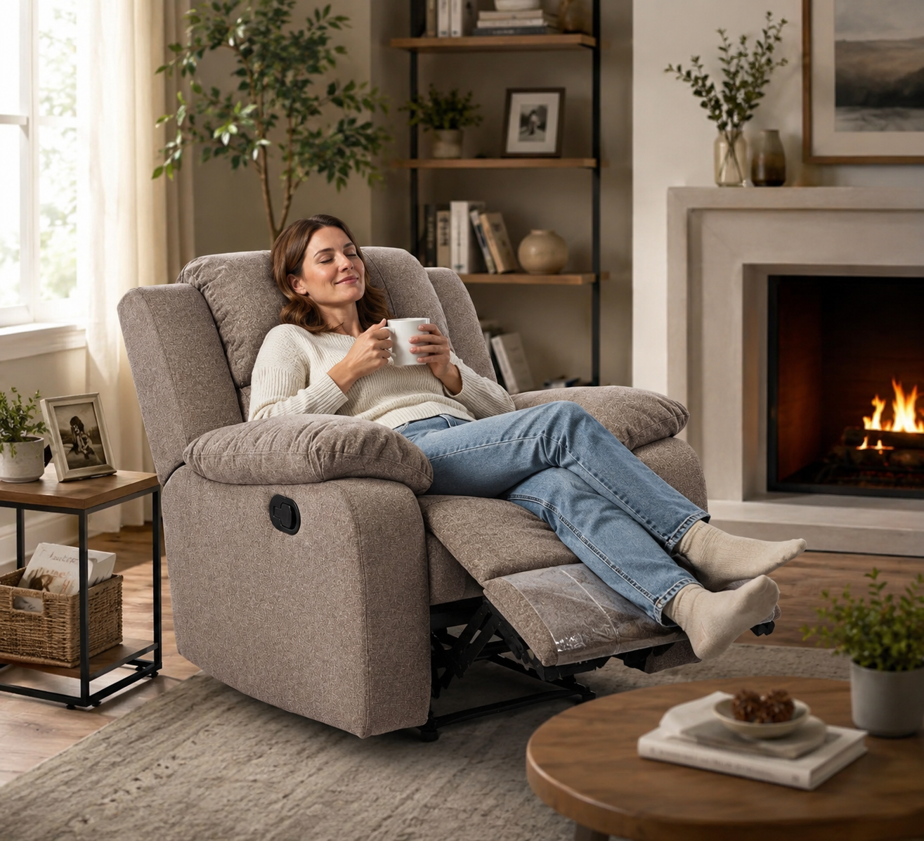 Lunex 1 Seater Manual Recliner Chair – Premium Fabric Recliner Sofa for Modern Living Room