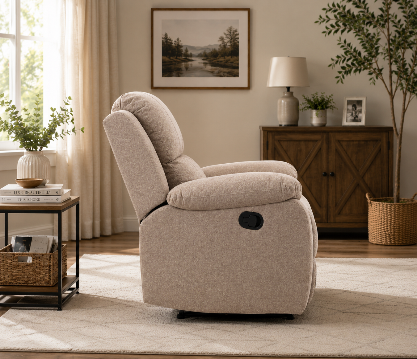 Lunex 1 Seater Manual Recliner Chair – Premium Fabric Recliner Sofa for Modern Living Room