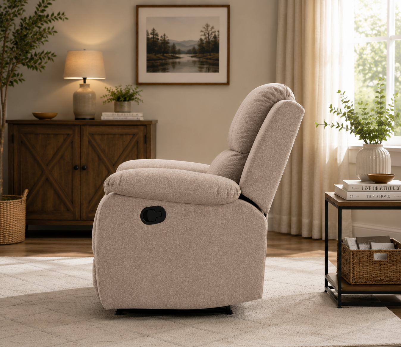 Lunex 1 Seater Manual Recliner Chair – Premium Fabric Recliner Sofa for Modern Living Room