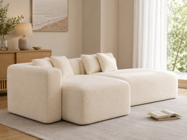 Aurelle Curved 4 seater Sofa Set – Modern Luxury Cream Fabric Sofa for Living Room