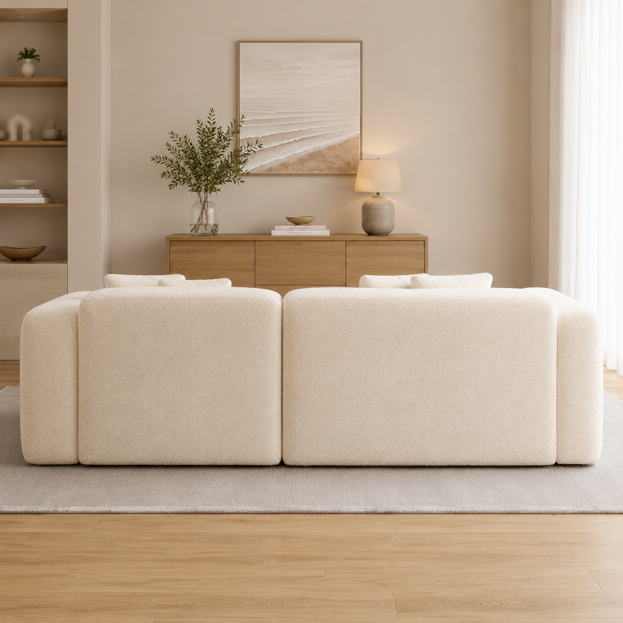 Aurelle Curved 4 seater Sofa Set – Modern Luxury Cream Fabric Sofa for Living Room