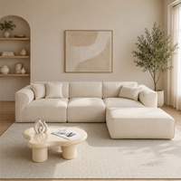 Modura Modern Curved Sectional Sofa with Ottoman – Cream Bouclé L-Shaped Modular Couch