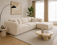 Modura Modern Curved Sectional Sofa with Ottoman – Cream Bouclé L-Shaped Modular Couch