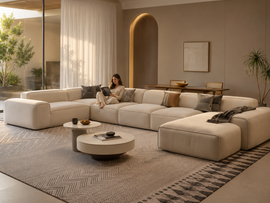 Elvara Luxury U Shape 7 Seater Sofa for Living Room | Modern Premium Fabric Sectional Sofa