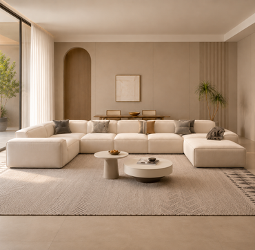 Elvara Luxury U Shape 7 Seater Sofa for Living Room | Modern Premium Fabric Sectional Sofa
