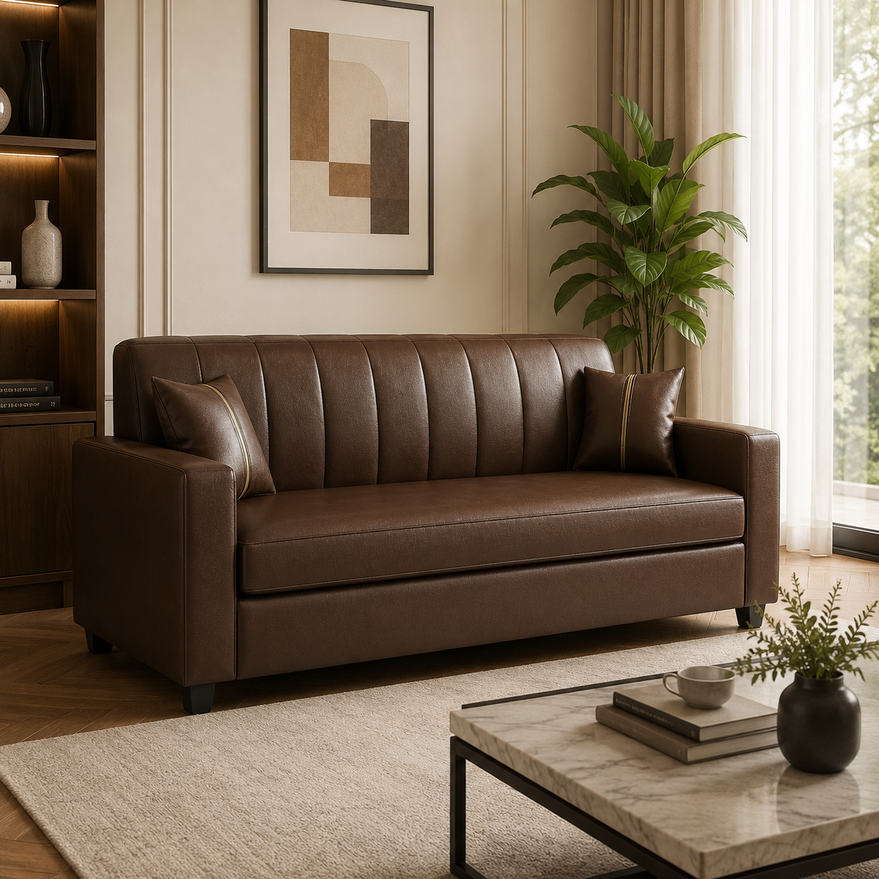 Vence 3+1+1 Leatherette Sofa Set for Living Room | Premium Brown Luxury Sofa Set