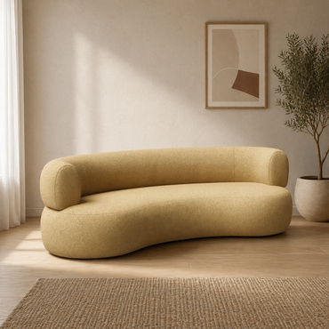 Roman Modern Curved Boucle 3 Seater Sofa – Sculptural Minimalist Couch
