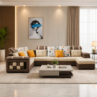 Bristol U Shape 12 Seater Premium Fabric Sofa Set With 4 Puffy for Living Room | 12 Seater Sofa