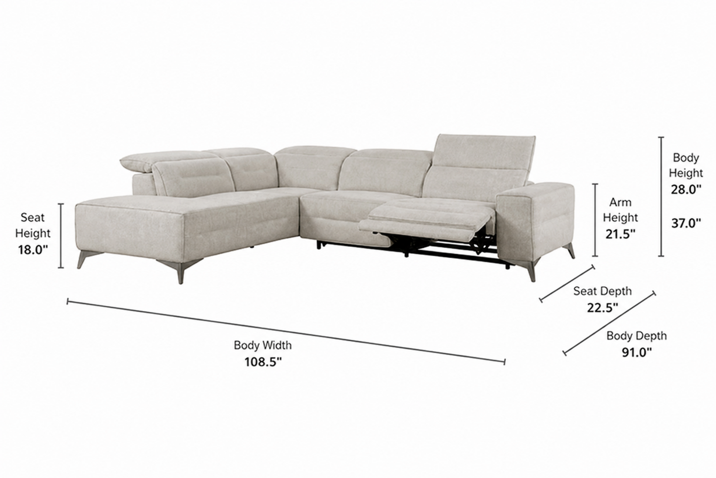 Carlos 5 Seater Manual Recliner L Shape Sofa for Living Room | Premium L shape Recliner Sofa Set