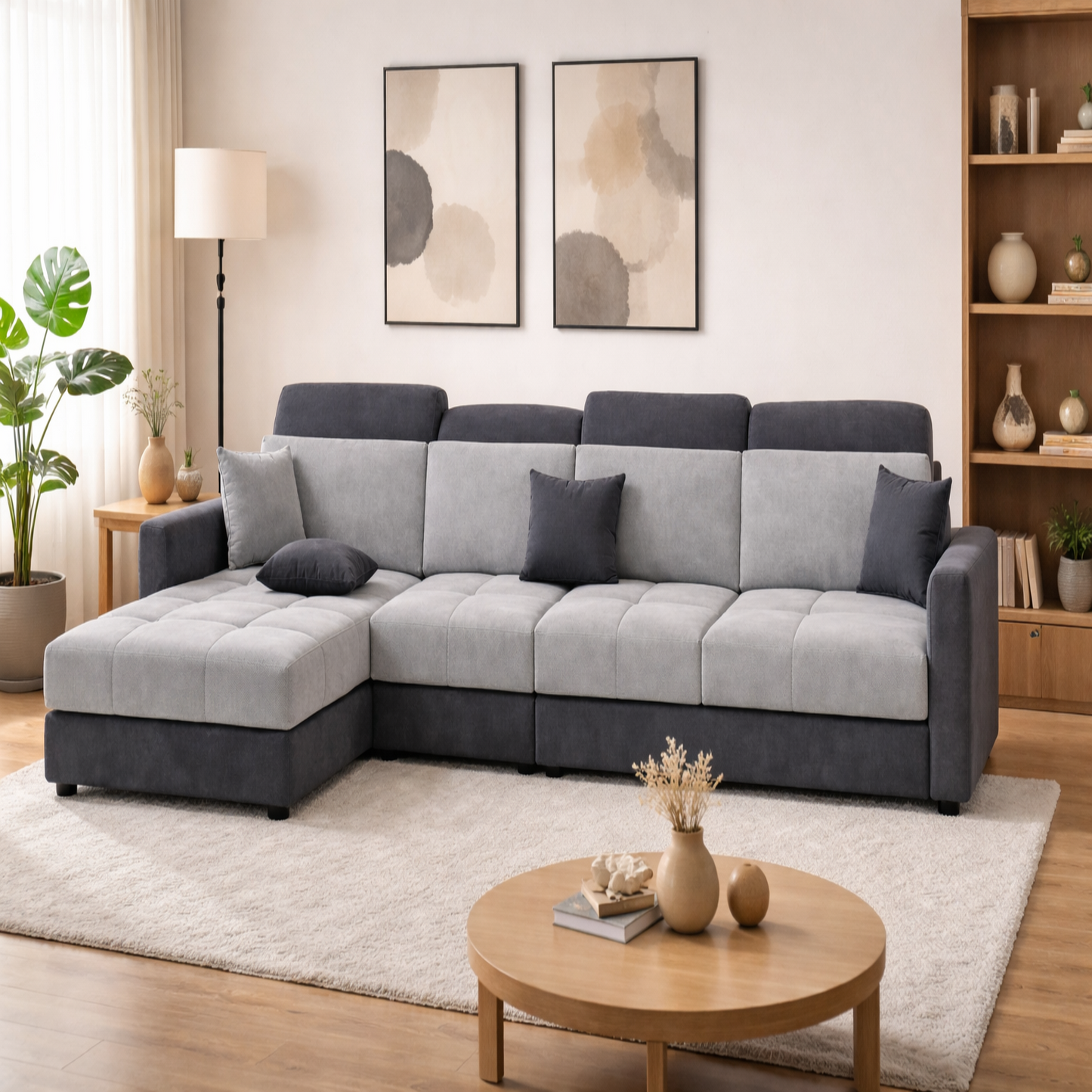 Modern 5 Seater Sofa Set for Living Room | Premium Fabric Sofa with Wooden Frame