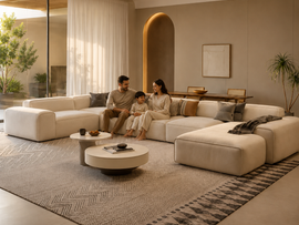 Elvara Luxury U Shape 7 Seater Sofa for Living Room | Modern Premium Fabric Sectional Sofa