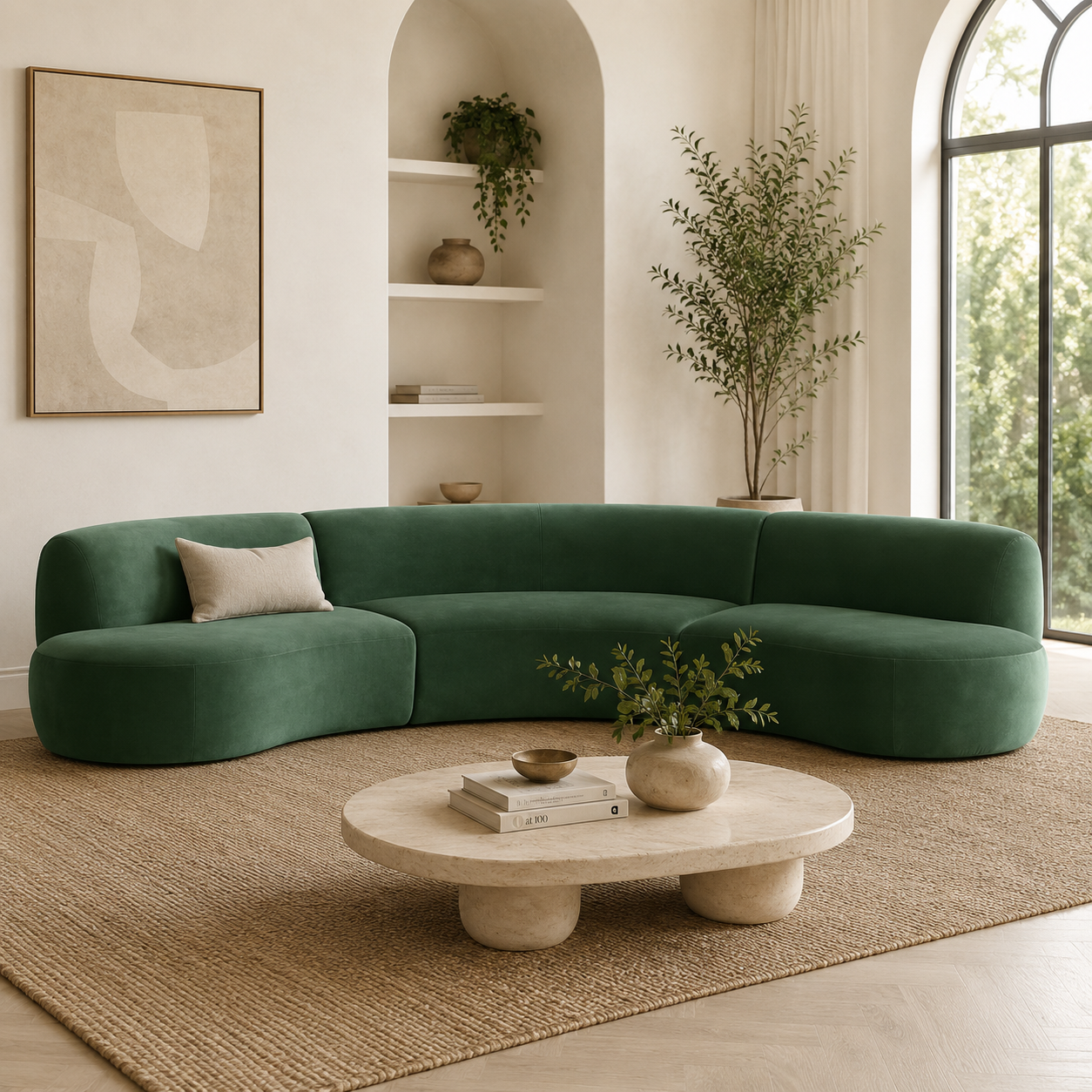 Lorenz 4 Seater Curved Sofa – Modern Velvet Fabric Couch for Living Room
