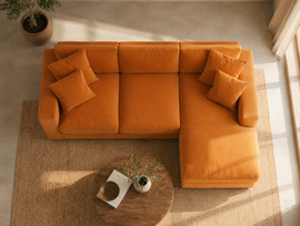 Elvora L Shape 4 Seater Fabric Sofa Set – Modern Orange Corner Sofa for Living Room