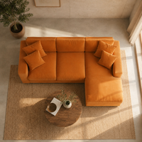 Elvora L Shape 4 Seater Fabric Sofa Set – Modern Orange Corner Sofa for Living Room