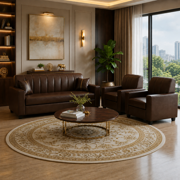Vence 3+1+1 Leatherette Sofa Set for Living Room | Premium Brown Luxury Sofa Set