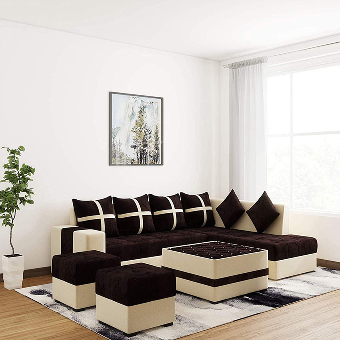 Jamestown L Shape Fabric Sofa Set For Living Room