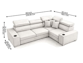 Sienna 5 Seater L Shape Fabric Sofa with Adjustable Headrests & Cup Holders | Modern Corner Sofa for Living Room