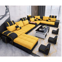 Galster U Shape 12 Seater Fabric Sofa Set and additional 4 Puffy