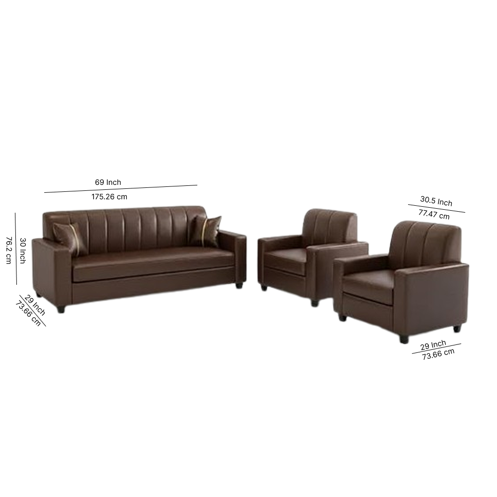 Vence 3+1+1 Leatherette Sofa Set for Living Room | Premium Brown Luxury Sofa Set