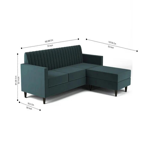 Sovana 4 Seater L-Shape Sofa with Ottoman – Modern Fabric Sectional for Living Room