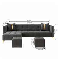 Zyora L Shape 6 Seater Fabric Sofa Set with 2 Puffy | Modern Luxury Corner Sofa for Living Room