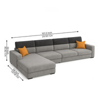 Zavira 5 Seater Modern L-Shaped Sectional Sofa with Chaise Lounge – Contemporary Gray Modular Couch for Living Room