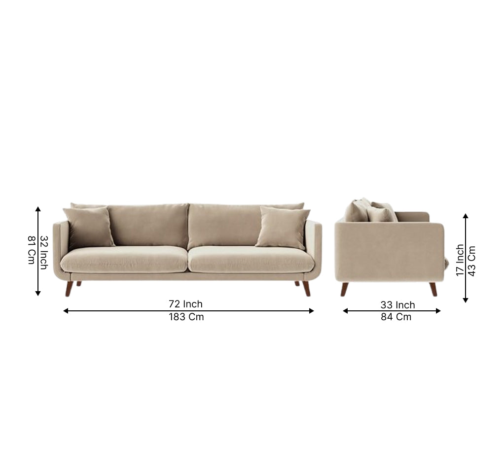 Celestio Modern 3 Seater Fabric Sofa for Living Room – Minimal Contemporary Couch in Beige
