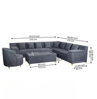 Monarch Luxury L Shape Velvet 8 seater Sofa Set with Ottoman & Accent Chair – Modern Sectional Living Room Sofa