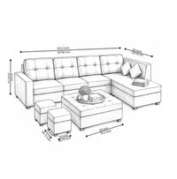 Austin 8 Seater L Shape Leatherette Sofa Set with Ottoman & Puffy – Luxury Modern Living Room Sofa