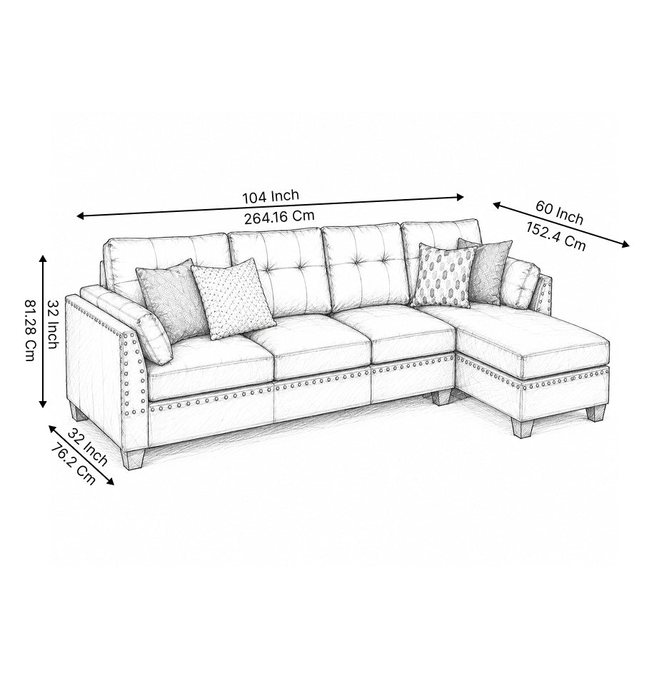 Elora Modular 5 Seater Leatherette Sofa for Living Room | Modern L Shape Leather Sofa with Chaise Lounge