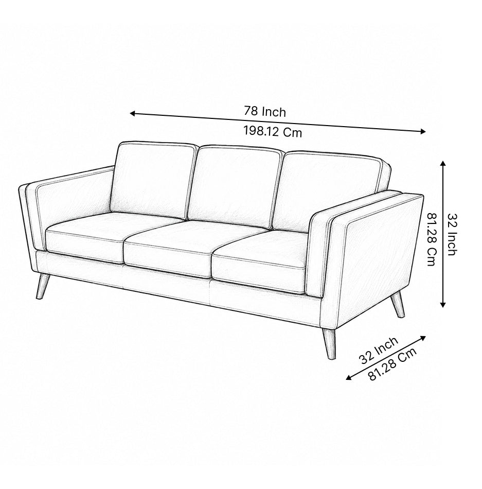 Saffron 3 Seater Premium Fabric Sofa for Living Room | Modern Upholstered Couch with Cushioned Seating
