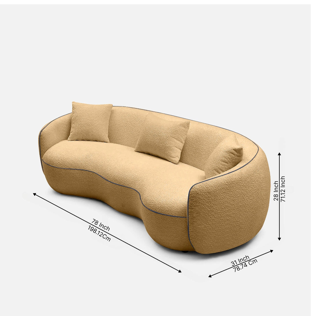 Luxury Curved Sofa 3 Seater – Modern Boucle Fabric Couch with Sculptural Design & Premium Finish