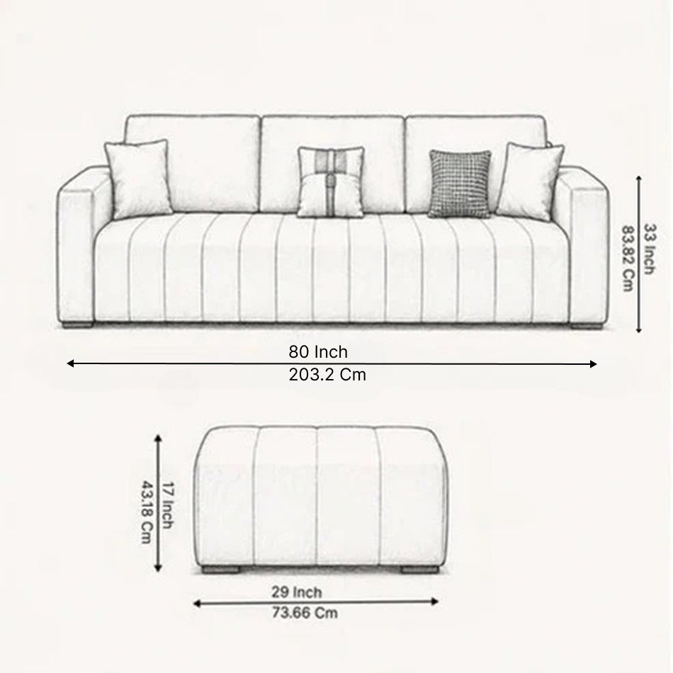 Averra Cream Fabric 4 Seater Sofa with Ottoman – Modern Minimalist Living Room Sofa