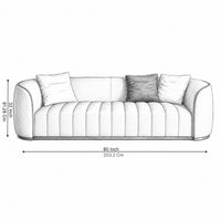 Rovelle 3 Seater Modern Luxury Curved Sofa – Cream Velvet Upholstered 3-Seater Couch with Gold Trim Accent for Living Room