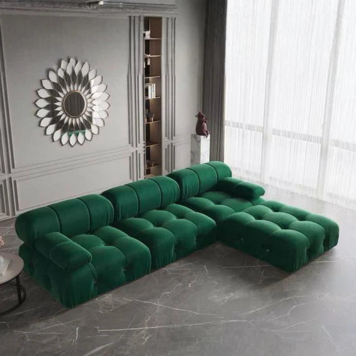 Evoria Modern L-Shape 4 Seater Sofa Set – Designer Tufted Sectional