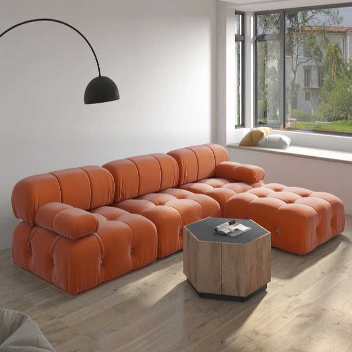 Evoria Modern L-Shape 4 Seater Sofa Set – Designer Tufted Sectional