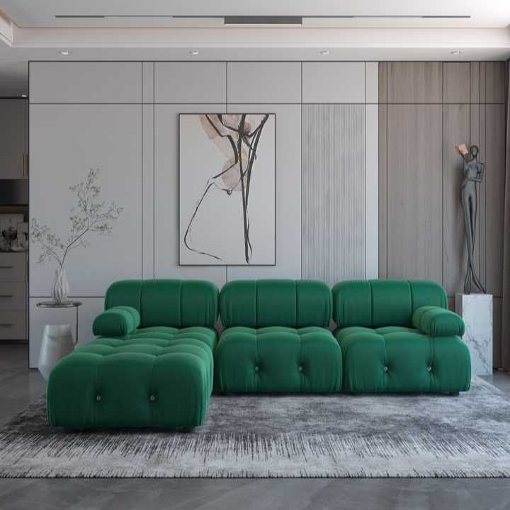 Evoria Modern L-Shape 4 Seater Sofa Set – Designer Tufted Sectional