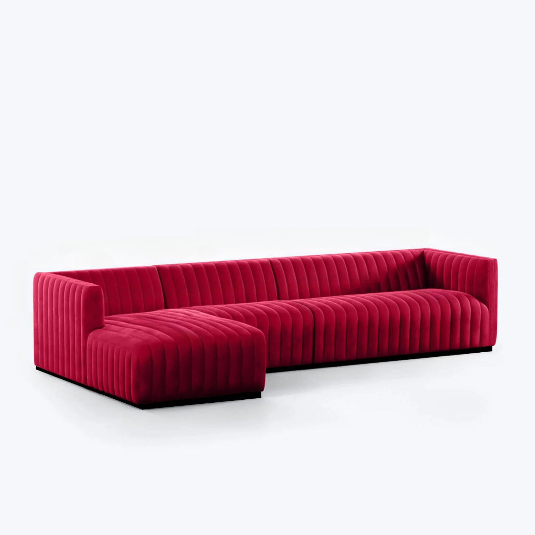 Verlino Velvet L Shape 5 Seater Sofa – Modern Red Designer Sectional Sofa for Living Room