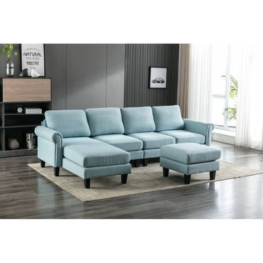 Moria 6 Seater L Shape Modular Fabric Sofa For Living Room