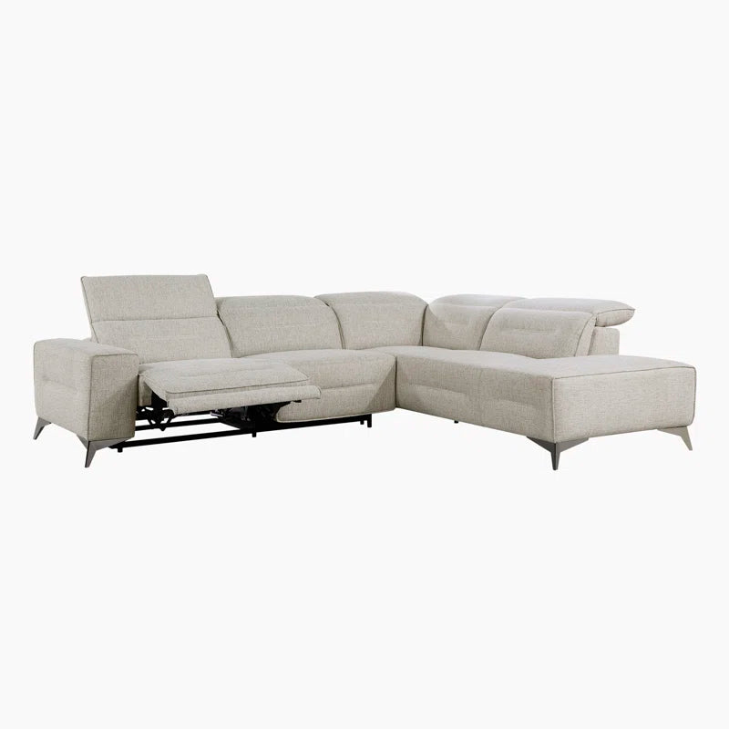 Beige sectional recliner sofa on a white background