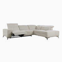 Beige sectional recliner sofa on a white background