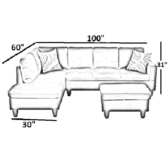 Christen 5 Seater L Shape Fabric Sofa Set with Storage Ottoman