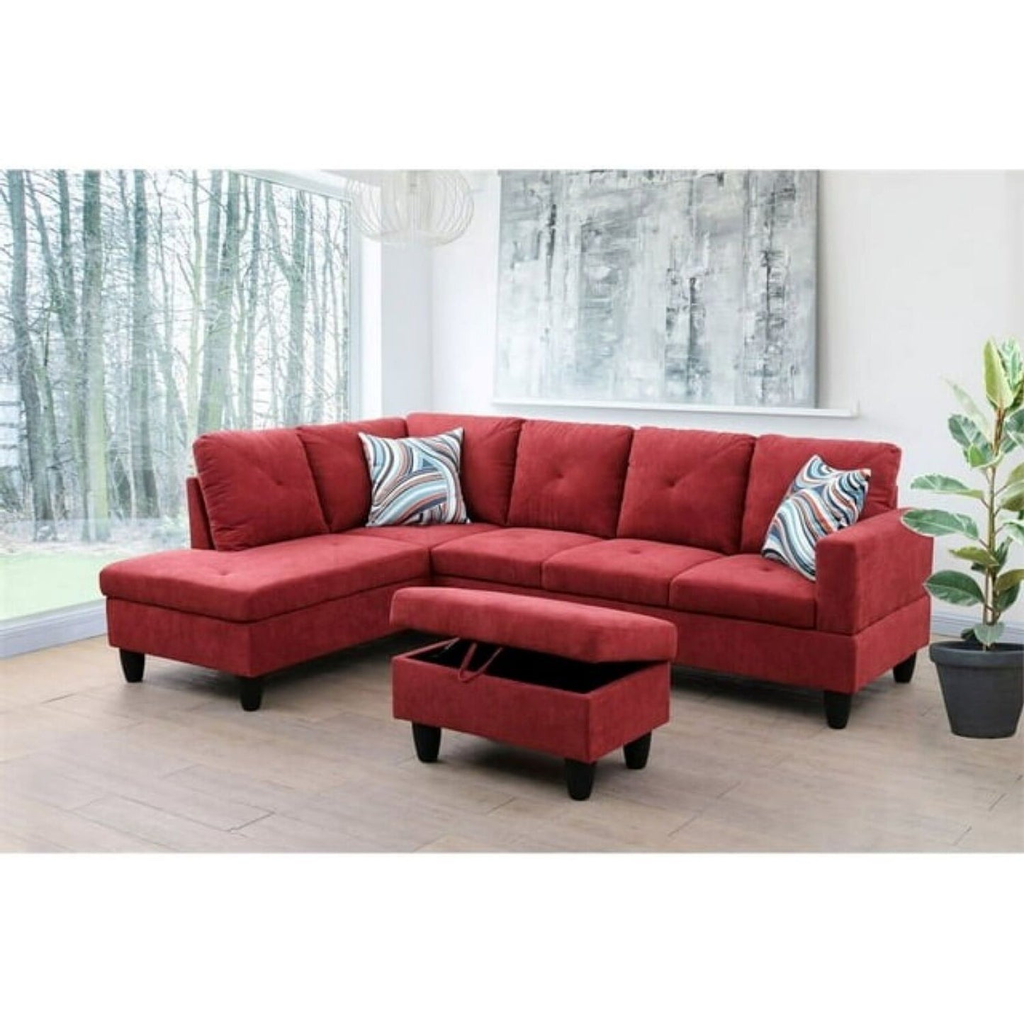 Christen 5 Seater L Shape Fabric Sofa Set with Storage Ottoman