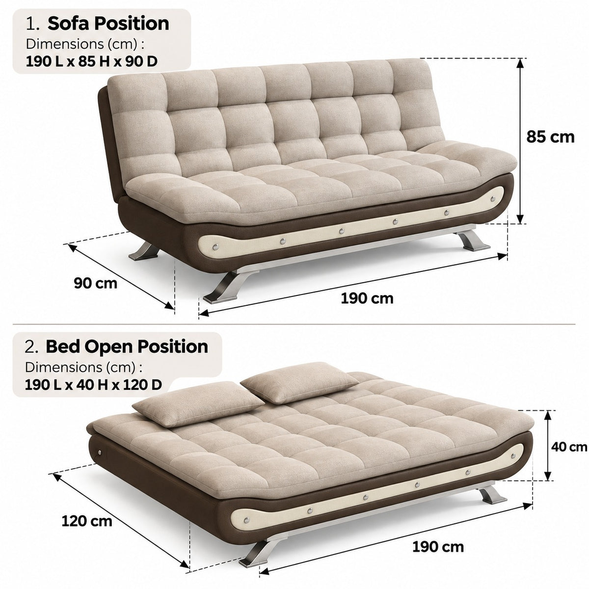 Sabrina 3 Seater Multipurpose Sofa Bed | Convertible Couch BedTorque India