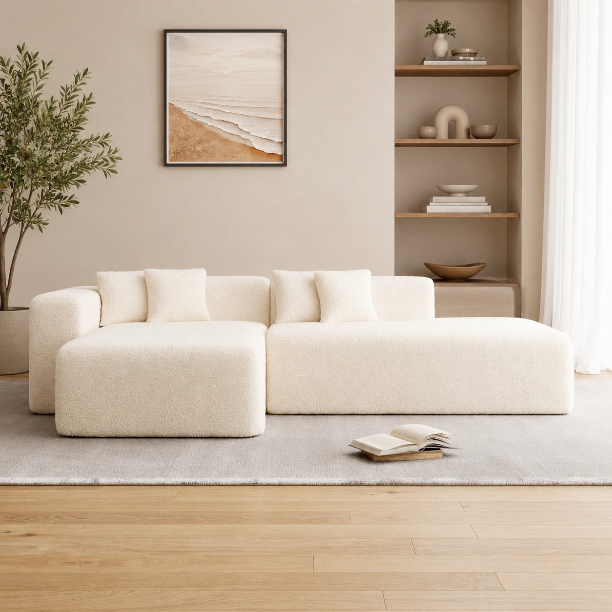 Aurelle Curved 4 seater Sofa Set – Modern Luxury Cream Fabric Sofa for Living Room