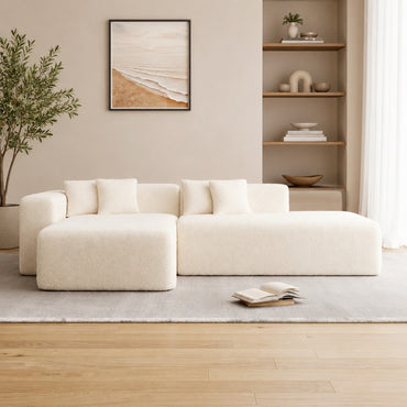 Aurelle Curved 4 seater Sofa Set – Modern Luxury Cream Fabric Sofa for Living Room