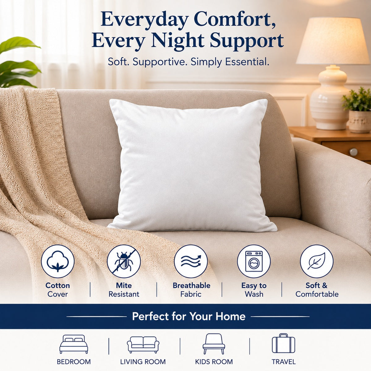 2 Premium Micro Fiber Cushion Filler for Multi-Functional Purposes for Comfort (14x14 Inches)